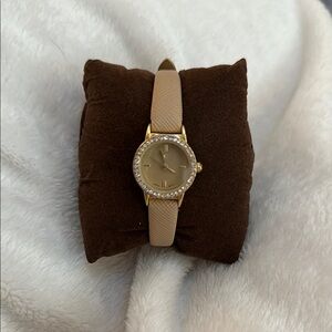 Charming Charlie Gold Nude Tone Leather Band Strap Watch